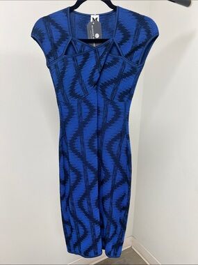 M by Missoni Royal Blue and Black Textured Knit Midi Dress